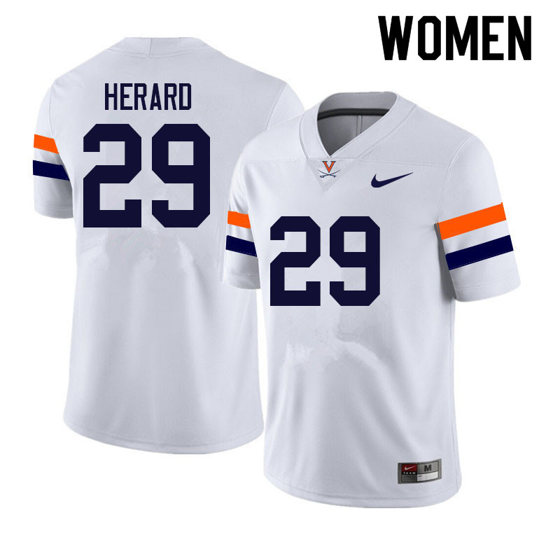 Women #29 Dave Herard Virginia Cavaliers College Football Jerseys Sale-White - Click Image to Close